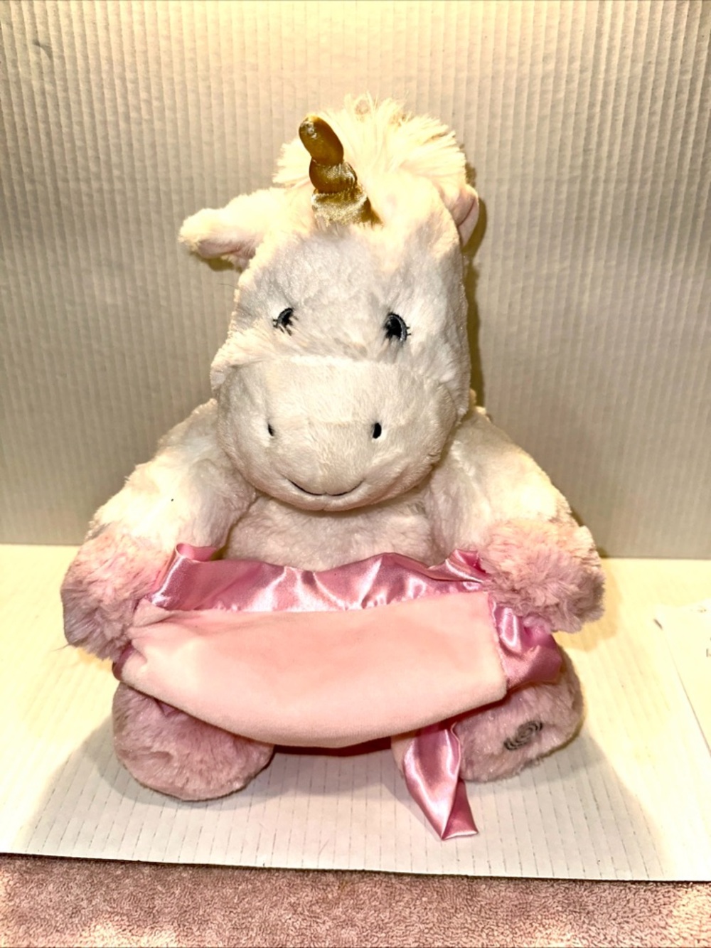 Peek a boo Animated Plush Unicorn Stuffed Animal with Satin Blanket 12” tall